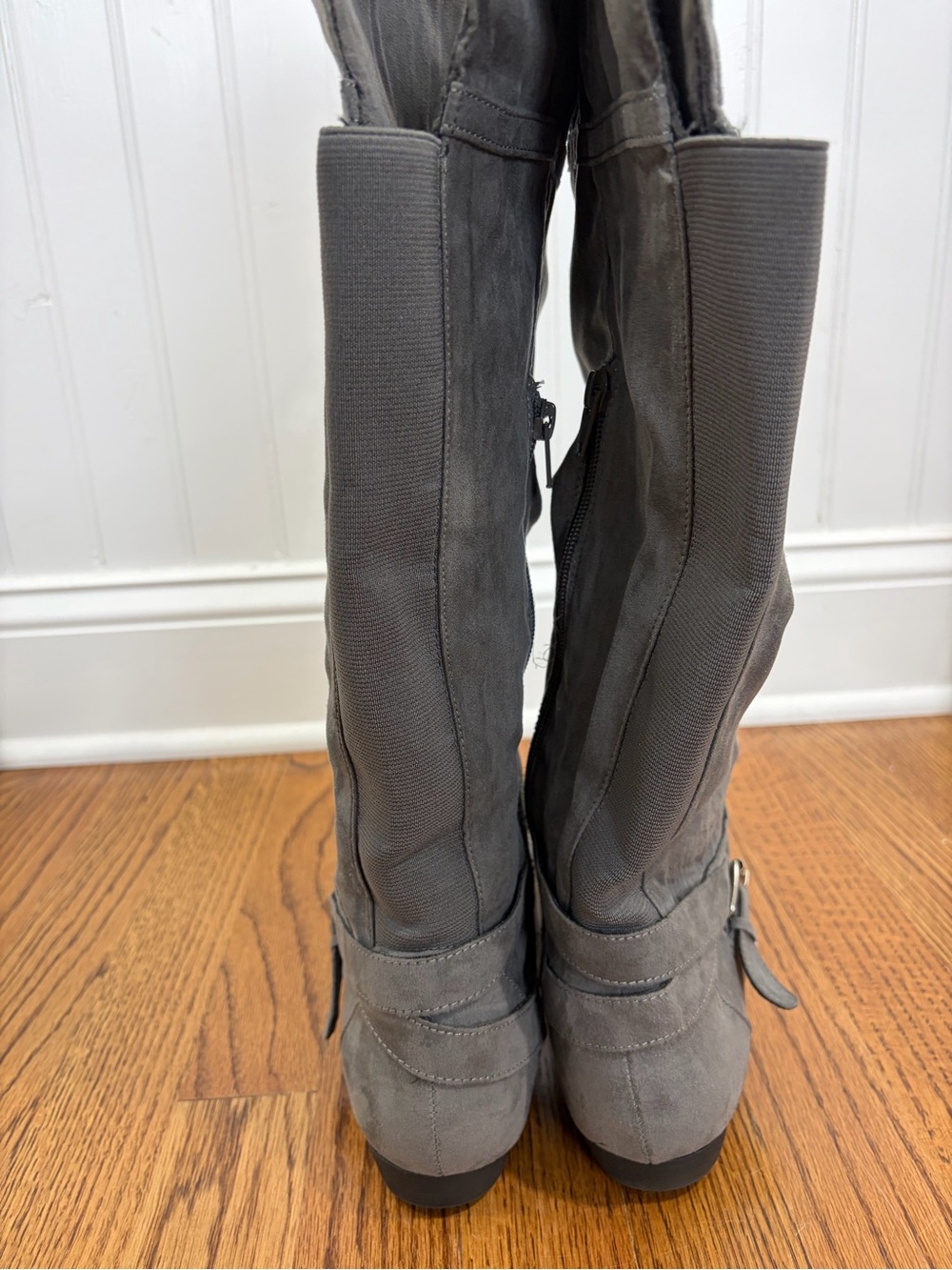 Gray Faux Suede Boots (10) - Picture 5 of 7